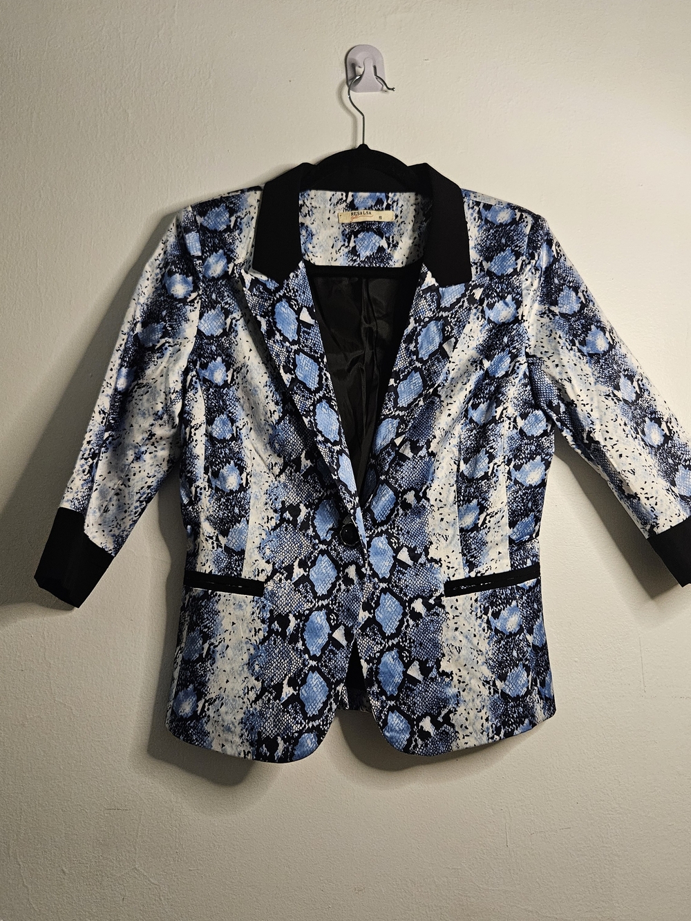 Vintage Snake-Print Blue Blazer Jacket - Women's - Thrifted @ ITALY - Picture 3 of 6